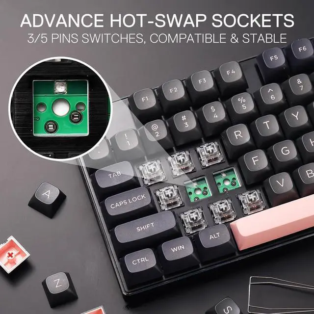 Alt view image 3 of 7 - Redragon K556 SE Wired Gaming Keyboard, 104 Keys Hot-Swap Mechanical Keyboard w/Original Aluminum Base, Upgraded Socket, Noise Dampening Kit, PBT Keycaps & Custom Linear Switch, Dawn Sakura Color
