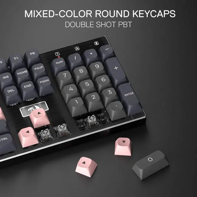 Alt view image 6 of 7 - Redragon K556 SE Wired Gaming Keyboard, 104 Keys Hot-Swap Mechanical Keyboard w/Original Aluminum Base, Upgraded Socket, Noise Dampening Kit, PBT Keycaps & Custom Linear Switch, Dawn Sakura Color