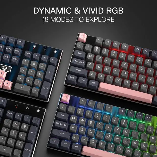 Alt view image 2 of 7 - Redragon K556 SE Wired Gaming Keyboard, 104 Keys Hot-Swap Mechanical Keyboard w/Original Aluminum Base, Upgraded Socket, Noise Dampening Kit, PBT Keycaps & Custom Linear Switch, Dawn Sakura Color