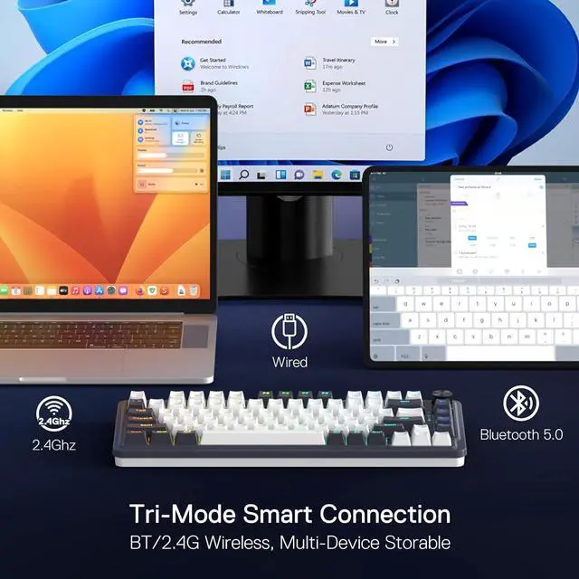 Alt view image 2 of 7 - Redragon K673 PRO 75% Wireless Gasket RGB Gaming Keyboard, 3-Modes 81 Keys Compact Mechanical Keyboard Hot-Swap Socket, Dedicated Knob Control and Sound Absorbing Pads, Linear Red Switch