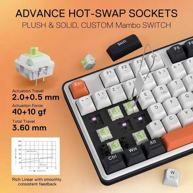 Alt view image 4 of 7 - Redragon K689 PRO Wireless Gasket RGB Gaming Keyboard, 108 Keys Mechanical Keyboard w/Extra 4 Hotkeys, Upgraded Hot-swappable Socket, 3-Layer Noise Dampening, Round PBT Keycaps, Custom Linear Switch
