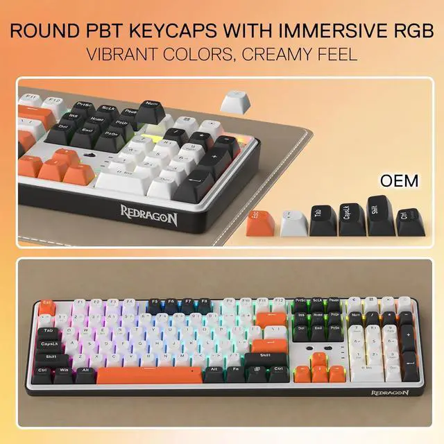 Alt view image 2 of 7 - Redragon K689 PRO Wireless Gasket RGB Gaming Keyboard, 108 Keys Mechanical Keyboard w/Extra 4 Hotkeys, Upgraded Hot-swappable Socket, 3-Layer Noise Dampening, Round PBT Keycaps, Custom Linear Switch