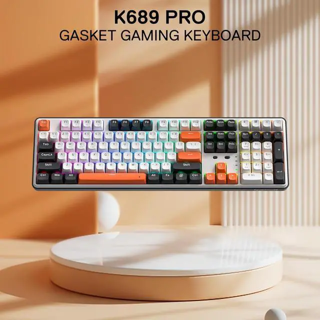 Alt view image 3 of 7 - Redragon K689 PRO Wireless Gasket RGB Gaming Keyboard, 108 Keys Mechanical Keyboard w/Extra 4 Hotkeys, Upgraded Hot-swappable Socket, 3-Layer Noise Dampening, Round PBT Keycaps, Custom Linear Switch