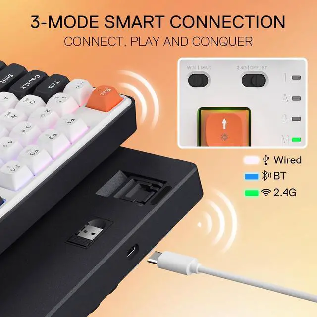Alt view image 5 of 7 - Redragon K689 PRO Wireless Gasket RGB Gaming Keyboard, 108 Keys Mechanical Keyboard w/Extra 4 Hotkeys, Upgraded Hot-swappable Socket, 3-Layer Noise Dampening, Round PBT Keycaps, Custom Linear Switch