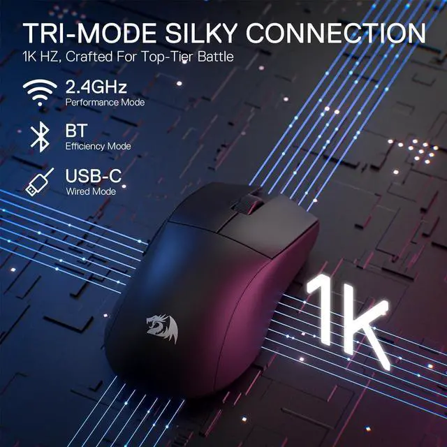 Alt view image 5 of 7 - Redragon M916 STD 3-Mode Wireless Gaming Mouse, 49G Ultra-Light 24K DPI Mice w/Ergonomic Natural Grip Build, Full Programmable Buttons, Software Supports DIY Keybinds & DPI