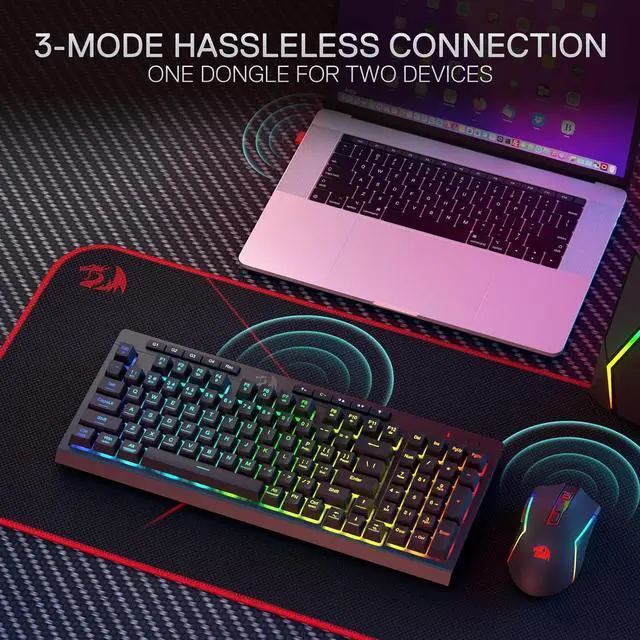 Alt view image 4 of 7 - Redragon S142 Wireless Gaming Keyboard & Mouse Combo, 98 Keys K515 PRO Wireless RGB Membrane Keyboard and 4800 DPI Wireless 2.4Ghz Gaming Mouse Bundle, Convenient Shared Dongle