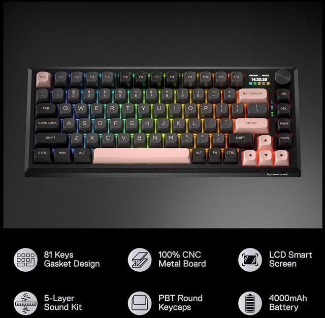 Alt view image 6 of 7 - Redragon K720 Wireless CNC Gasket Gaming Keyboard w/Hype Screen & Knob, 81 Keys Mechanical Keyboard, Smart 1.14 TFT Info Display, 5-Layer Noise Dampening, Custom Linear Switch, Dawn Sakura Color