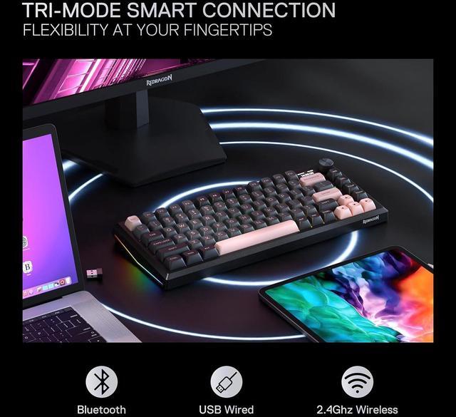 Alt view image 4 of 7 - Redragon K720 Wireless CNC Gasket Gaming Keyboard w/Hype Screen & Knob, 81 Keys Mechanical Keyboard, Smart 1.14 TFT Info Display, 5-Layer Noise Dampening, Custom Linear Switch, Dawn Sakura Color