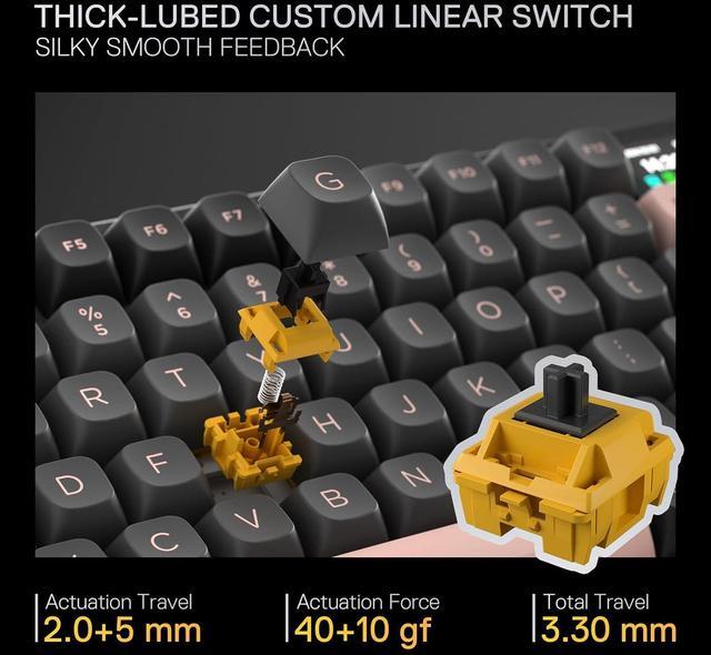 Alt view image 7 of 7 - Redragon K720 Wireless CNC Gasket Gaming Keyboard w/Hype Screen & Knob, 81 Keys Mechanical Keyboard, Smart 1.14 TFT Info Display, 5-Layer Noise Dampening, Custom Linear Switch, Dawn Sakura Color