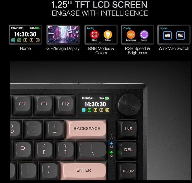 Alt view image 3 of 7 - Redragon K720 Wireless CNC Gasket Gaming Keyboard w/Hype Screen & Knob, 81 Keys Mechanical Keyboard, Smart 1.14 TFT Info Display, 5-Layer Noise Dampening, Custom Linear Switch, Dawn Sakura Color