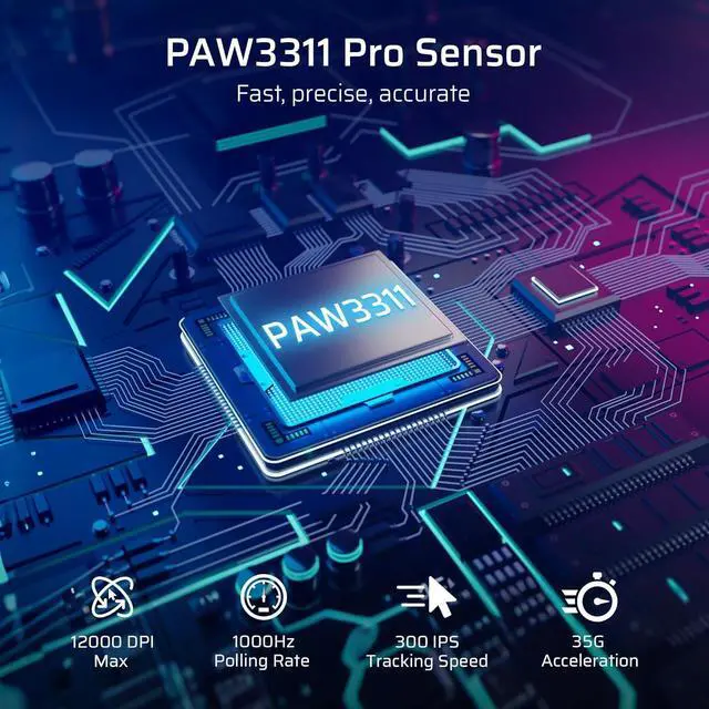 Alt view image 5 of 7 - LTC GM025 Tri-Mode Wireless Gaming Mouse,12000 DPI PAW3311 Sensor, Ergonomic Mouse 2.4Ghz/BT/Wired, 6 Programmable Buttons, Customizable RGB Lighting, Pro Software