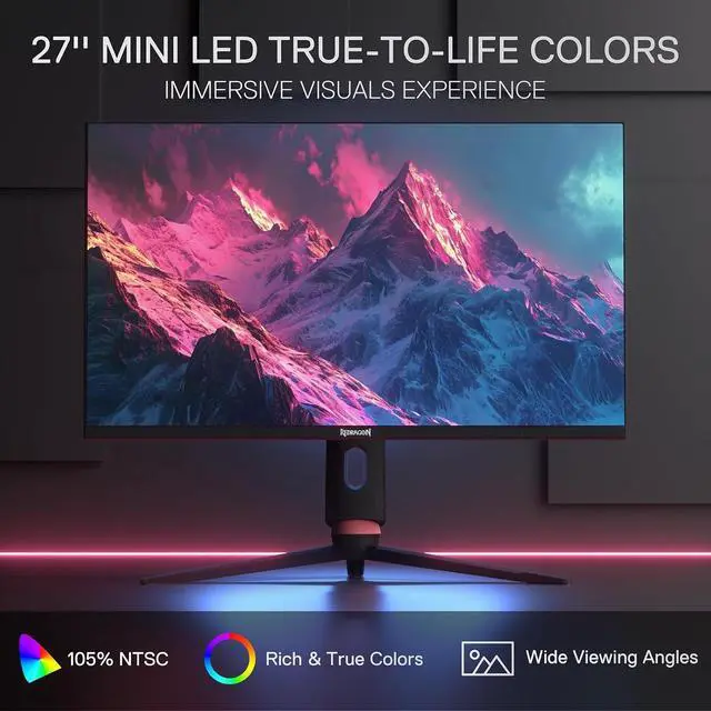 Alt view image 7 of 7 - Redragon 27" 4K Flat Gaming Monitor - Mini-LED, UHD 3840x2560, 160Hz, 1ms Response Time, FreeSync Premium & G-Sync Compatibility, 105% NTSC, Tilt Adjustable