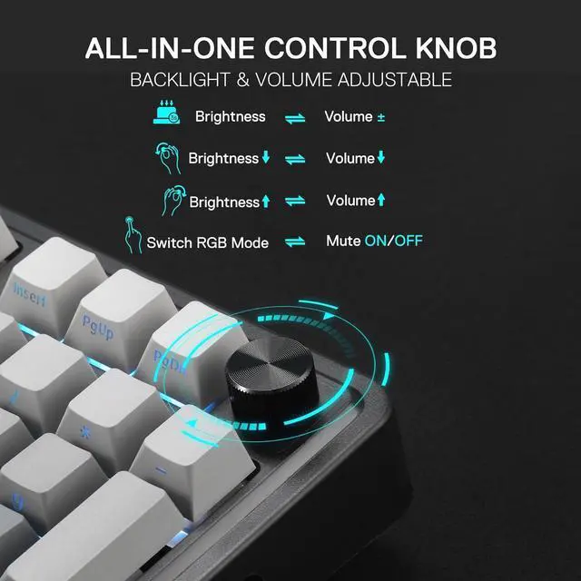 Alt view image 3 of 7 - Redragon K686 PRO 98 Keys Wireless Gasket RGB Gaming Keyboard, 3-Mode PBT Mechanical Keyboard w/Hot-Swap South-Facing RGB Socket, Dedicated Knob Control & 5-Layer Noise Dampening, Gradient PBT Keycaps
