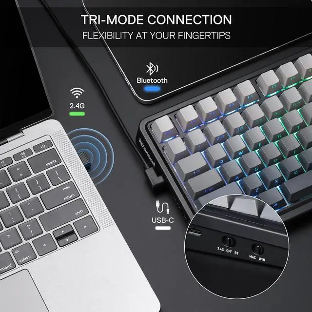 Alt view image 5 of 7 - Redragon K686 PRO 98 Keys Wireless Gasket RGB Gaming Keyboard, 3-Mode PBT Mechanical Keyboard w/Hot-Swap South-Facing RGB Socket, Dedicated Knob Control & 5-Layer Noise Dampening, Gradient PBT Keycaps