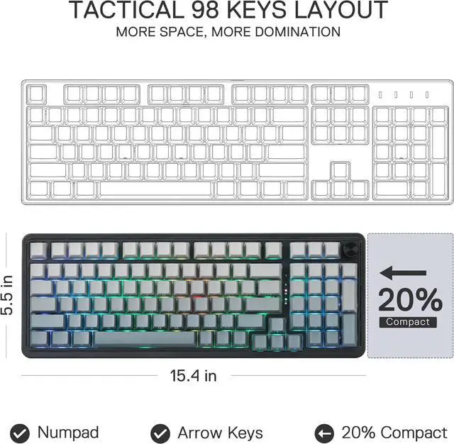 Alt view image 7 of 7 - Redragon K686 PRO 98 Keys Wireless Gasket RGB Gaming Keyboard, 3-Mode PBT Mechanical Keyboard w/Hot-Swap South-Facing RGB Socket, Dedicated Knob Control & 5-Layer Noise Dampening, Gradient PBT Keycaps