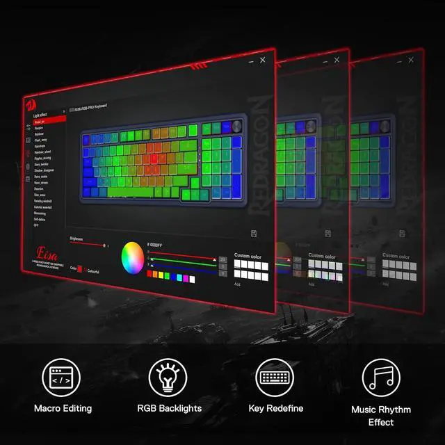 Alt view image 4 of 7 - Redragon K686 PRO 98 Keys Wireless Gasket RGB Gaming Keyboard, 3-Mode PBT Mechanical Keyboard w/Hot-Swap South-Facing RGB Socket, Dedicated Knob Control & 5-Layer Noise Dampening, Gradient PBT Keycaps
