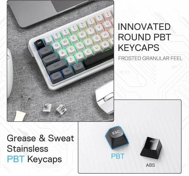 Alt view image 2 of 7 - Redragon K722 PRO 60% Wireless Gasket RGB Gaming Keyboard, 61 Keys Hot-Swap Compact Mechanical Keyboard w/Free-Mod Socket, 5-Layer Noise Dampening & Round PBT Keycaps, Quiet Custom Linear Switch