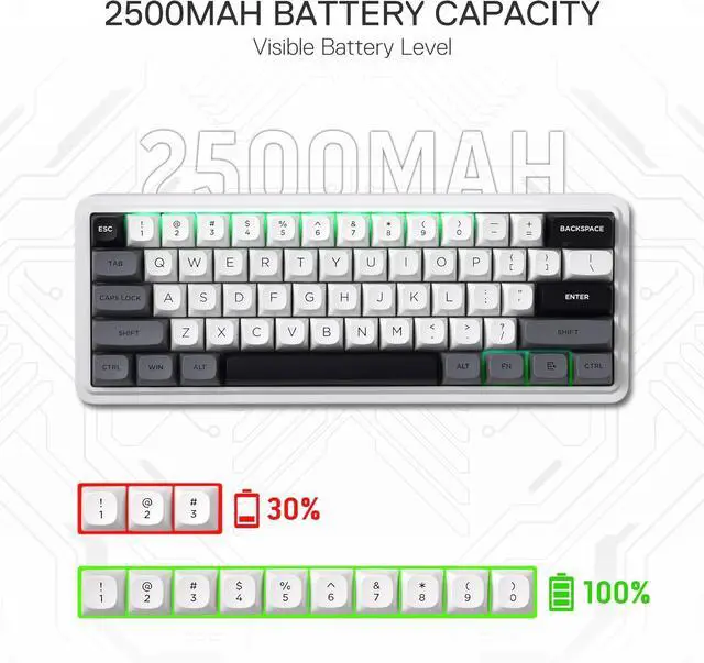 Alt view image 3 of 7 - Redragon K722 PRO 60% Wireless Gasket RGB Gaming Keyboard, 61 Keys Hot-Swap Compact Mechanical Keyboard w/Free-Mod Socket, 5-Layer Noise Dampening & Round PBT Keycaps, Quiet Custom Linear Switch