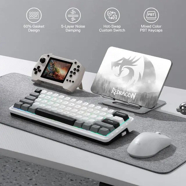 Alt view image 7 of 7 - Redragon K722 PRO 60% Wireless Gasket RGB Gaming Keyboard, 61 Keys Hot-Swap Compact Mechanical Keyboard w/Free-Mod Socket, 5-Layer Noise Dampening & Round PBT Keycaps, Quiet Custom Linear Switch