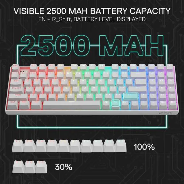 Alt view image 7 of 7 - Redragon K736 PRO Rapid Trigger Wireless Gaming Keyboard, 90% 94 Keys 3-Mode HE Magnetic Mechanical Keyboard w/Hyper-Fast Actuation, Dedicated Magnetic Switch, Actuation Point Adjustable White