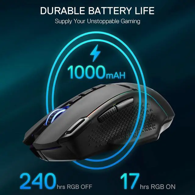 Alt view image 3 of 7 - Redragon M991 Wireless Gaming Mouse, 26000 DPI 3-Mode Gamer Mice w/Rapid Fire Key, 9 Macro Buttons, Powerful Capacity and RGB Backlight for PC/Mac/Laptop