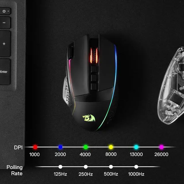 Alt view image 5 of 7 - Redragon M991 Wireless Gaming Mouse, 26000 DPI 3-Mode Gamer Mice w/Rapid Fire Key, 9 Macro Buttons, Powerful Capacity and RGB Backlight for PC/Mac/Laptop