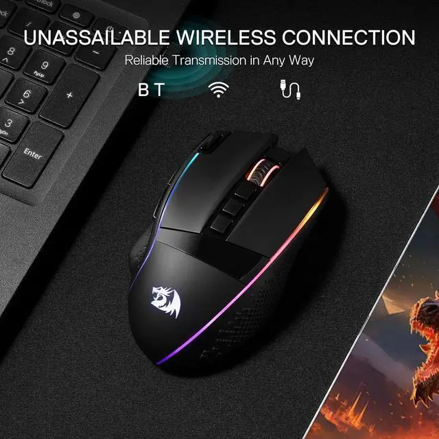 Alt view image 2 of 7 - Redragon M991 Wireless Gaming Mouse, 26000 DPI 3-Mode Gamer Mice w/Rapid Fire Key, 9 Macro Buttons, Powerful Capacity and RGB Backlight for PC/Mac/Laptop