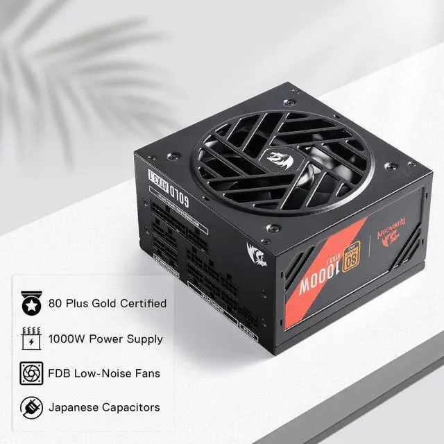 Alt view image 4 of 7 - Redragon RGMS-1000W PRO 80+ Gold 1000 Watt Power Supply w/Upgraded ATX 3.1 & PCIe 5.1 Fully Modular, Compact 150mm Size, Smart ECO Low Noise Fan, 100% Japanese Capacitors, Full Mod Cables