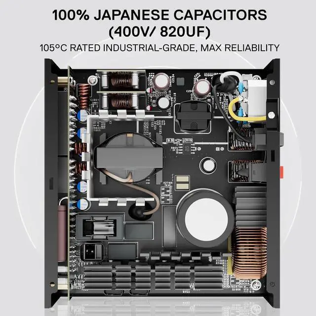 Alt view image 7 of 7 - Redragon RGMS-1000W PRO 80+ Gold 1000 Watt Power Supply w/Upgraded ATX 3.1 & PCIe 5.1 Fully Modular, Compact 150mm Size, Smart ECO Low Noise Fan, 100% Japanese Capacitors, Full Mod Cables