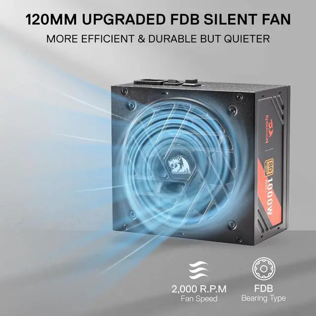 Alt view image 5 of 7 - Redragon RGMS-1000W PRO 80+ Gold 1000 Watt Power Supply w/Upgraded ATX 3.1 & PCIe 5.1 Fully Modular, Compact 150mm Size, Smart ECO Low Noise Fan, 100% Japanese Capacitors, Full Mod Cables