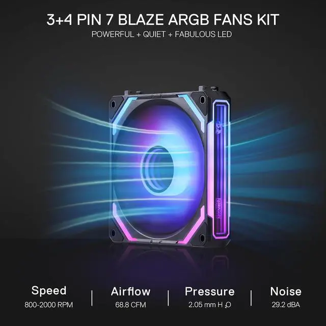 Alt view image 2 of 7 - Redragon GCF012 Reverse 120mm PC Case Fan, Daisy-Chain Connection, 5V 3Pin ARGB Lighting, 4 Pin PWM Case Fan, for Radiator/Computer Case Cooling, 120x120x25mm, 3 Pack, White Black