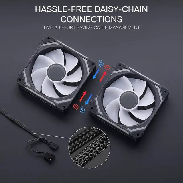 Alt view image 5 of 7 - Redragon GCF012 Reverse 120mm PC Case Fan, Daisy-Chain Connection, 5V 3Pin ARGB Lighting, 4 Pin PWM Case Fan, for Radiator/Computer Case Cooling, 120x120x25mm, 3 Pack, White Black