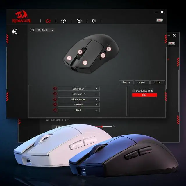Alt view image 6 of 7 - Redragon M916 STD 3-Mode Wireless Gaming Mouse, 49G Ultra-Light 24K DPI Mice w/Ergonomic Natural Grip Build, Full Programmable Buttons, Software Supports DIY Keybinds & DPI White