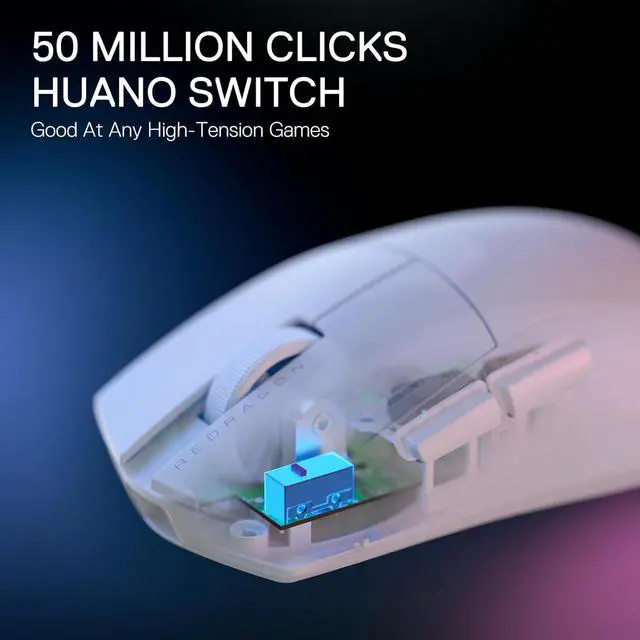 Alt view image 7 of 7 - Redragon M916 STD 3-Mode Wireless Gaming Mouse, 49G Ultra-Light 24K DPI Mice w/Ergonomic Natural Grip Build, Full Programmable Buttons, Software Supports DIY Keybinds & DPI White