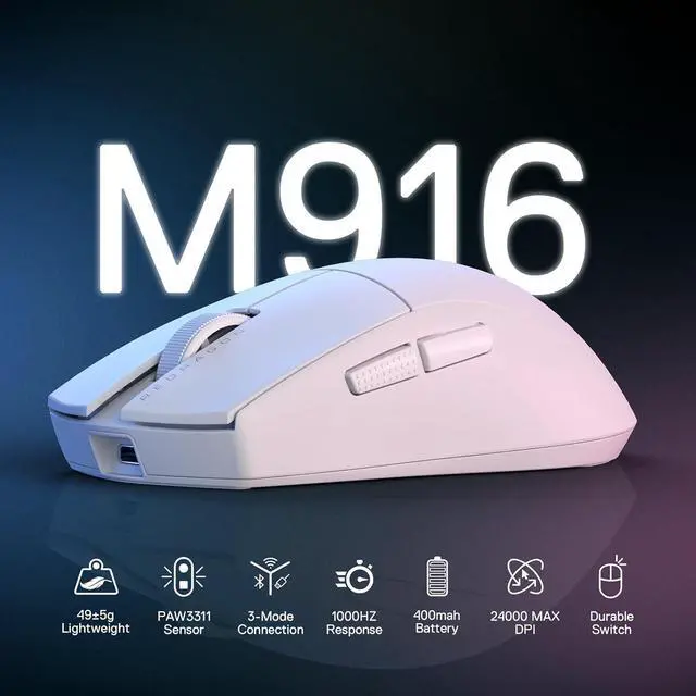 Alt view image 2 of 7 - Redragon M916 STD 3-Mode Wireless Gaming Mouse, 49G Ultra-Light 24K DPI Mice w/Ergonomic Natural Grip Build, Full Programmable Buttons, Software Supports DIY Keybinds & DPI White