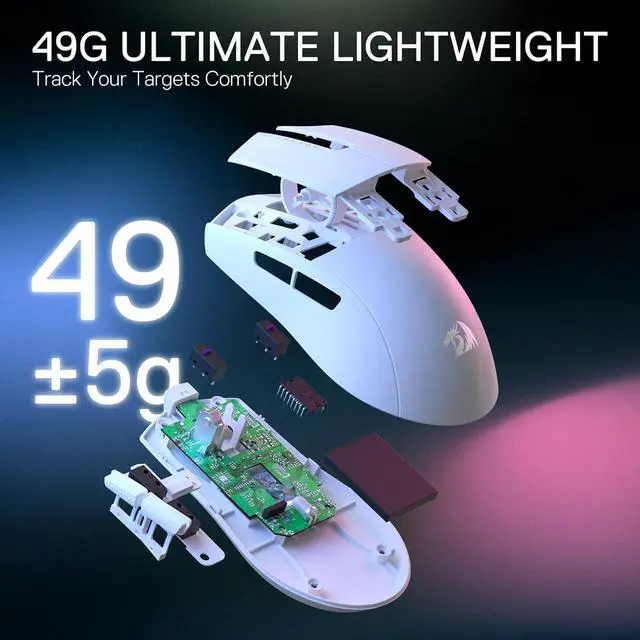 Alt view image 4 of 7 - Redragon M916 STD 3-Mode Wireless Gaming Mouse, 49G Ultra-Light 24K DPI Mice w/Ergonomic Natural Grip Build, Full Programmable Buttons, Software Supports DIY Keybinds & DPI White