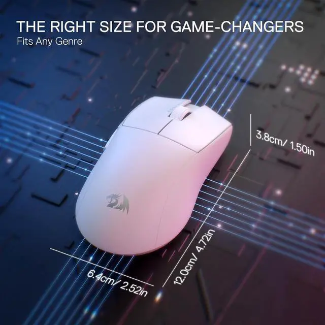 Alt view image 3 of 7 - Redragon M916 STD 3-Mode Wireless Gaming Mouse, 49G Ultra-Light 24K DPI Mice w/Ergonomic Natural Grip Build, Full Programmable Buttons, Software Supports DIY Keybinds & DPI White
