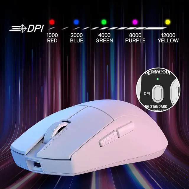 Alt view image 5 of 7 - Redragon M916 STD 3-Mode Wireless Gaming Mouse, 49G Ultra-Light 24K DPI Mice w/Ergonomic Natural Grip Build, Full Programmable Buttons, Software Supports DIY Keybinds & DPI White