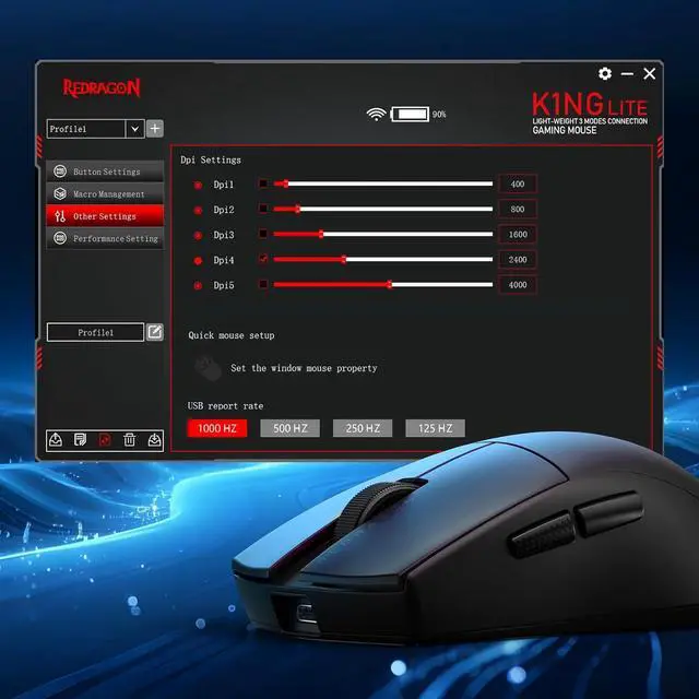 Alt view image 7 of 7 - Redragon M916 LIT Wireless Gaming Mouse, 49G Ultra-Light 1K DPI Mouse w/Ergonomic Natural Grip Build, Full Programmable Buttons, Software Supports DIY Keybinds & DPI