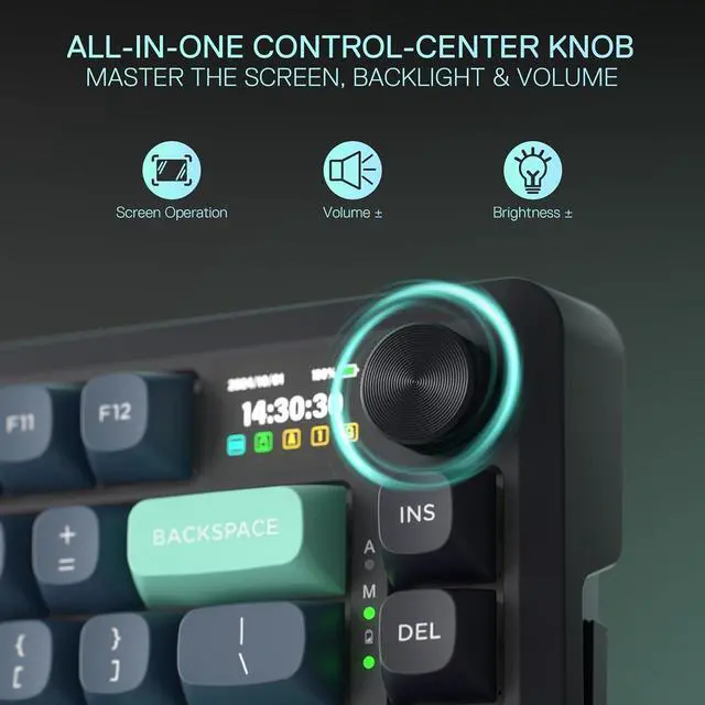 Alt view image 6 of 7 - Redragon K724 PRO Wireless Gasket Gaming Keyboard w/Hype Screen & Knob, 81-Key Mechanical Keyboard, Easy-Control 1.14 TFT Info Display, 5-Layer Noise Dampening, Custom Linear Switch, Dark Jade Color