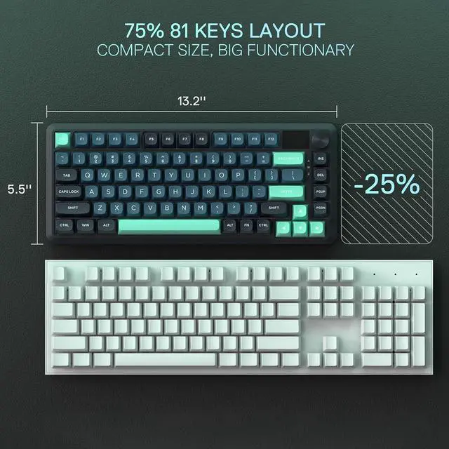 Alt view image 7 of 7 - Redragon K724 PRO Wireless Gasket Gaming Keyboard w/Hype Screen & Knob, 81-Key Mechanical Keyboard, Easy-Control 1.14 TFT Info Display, 5-Layer Noise Dampening, Custom Linear Switch, Dark Jade Color
