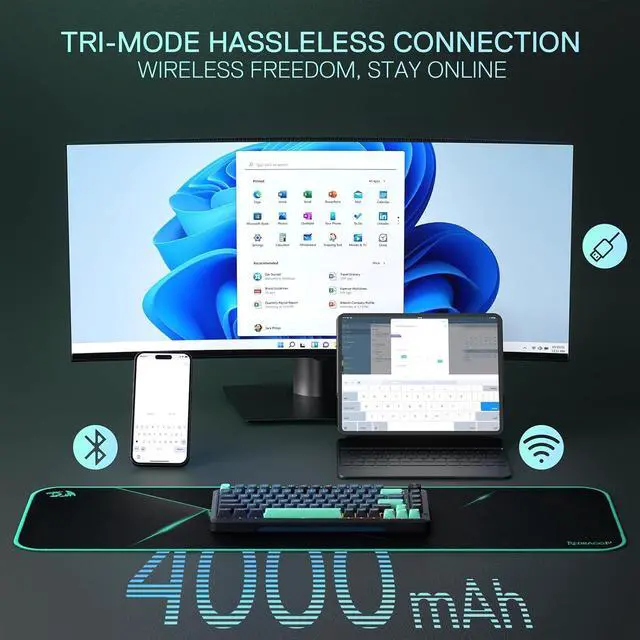 Alt view image 2 of 7 - Redragon K724 PRO Wireless Gasket Gaming Keyboard w/Hype Screen & Knob, 81-Key Mechanical Keyboard, Easy-Control 1.14 TFT Info Display, 5-Layer Noise Dampening, Custom Linear Switch, Dark Jade Color