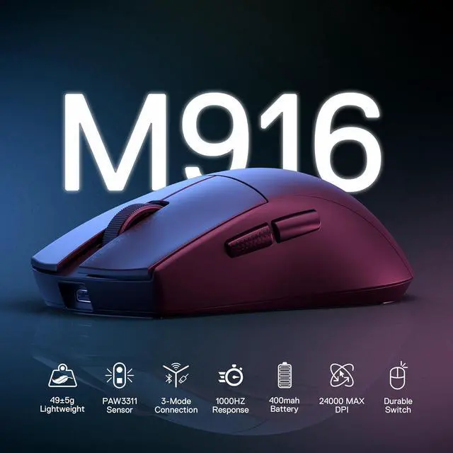 Alt view image 2 of 7 - Redragon M916 STD 3-Mode Wireless Gaming Mouse, 49G Ultra-Light 24K DPI Mice w/Ergonomic Natural Grip Build, Full Programmable Buttons, Software Supports DIY Keybinds & DPI