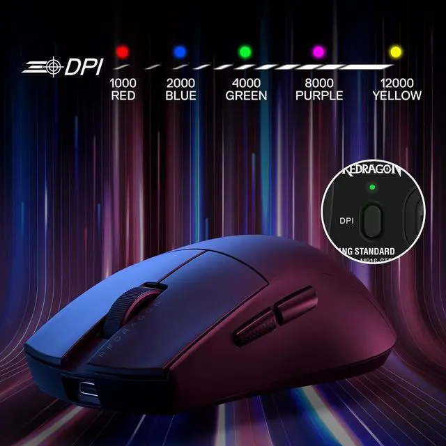 Alt view image 7 of 7 - Redragon M916 STD 3-Mode Wireless Gaming Mouse, 49G Ultra-Light 24K DPI Mice w/Ergonomic Natural Grip Build, Full Programmable Buttons, Software Supports DIY Keybinds & DPI