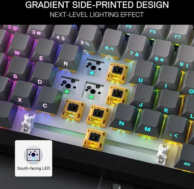 Alt view image 2 of 7 - Redragon K687 Wireless CNC Gasket Gaming Keyboard, 81 Keys Mechanical Keyboard w/Premium CNC Aluminum Board, Easy-Control Knob, 5-Layer Noise Dampening, Custom Linear Switch, PBT Gradient Keycaps