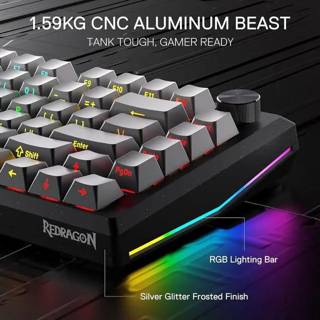 Alt view image 3 of 7 - Redragon K687 Wireless CNC Gasket Gaming Keyboard, 81 Keys Mechanical Keyboard w/Premium CNC Aluminum Board, Easy-Control Knob, 5-Layer Noise Dampening, Custom Linear Switch, PBT Gradient Keycaps