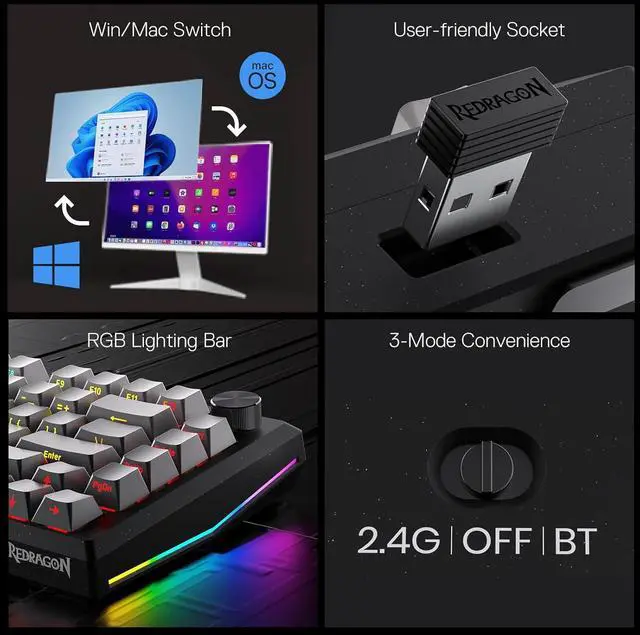 Alt view image 5 of 7 - Redragon K687 Wireless CNC Gasket Gaming Keyboard, 81 Keys Mechanical Keyboard w/Premium CNC Aluminum Board, Easy-Control Knob, 5-Layer Noise Dampening, Custom Linear Switch, PBT Gradient Keycaps