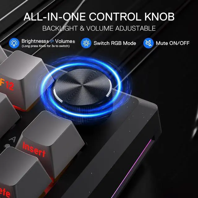 Alt view image 4 of 7 - Redragon K687 Wireless CNC Gasket Gaming Keyboard, 81 Keys Mechanical Keyboard w/Premium CNC Aluminum Board, Easy-Control Knob, 5-Layer Noise Dampening, Custom Linear Switch, PBT Gradient Keycaps
