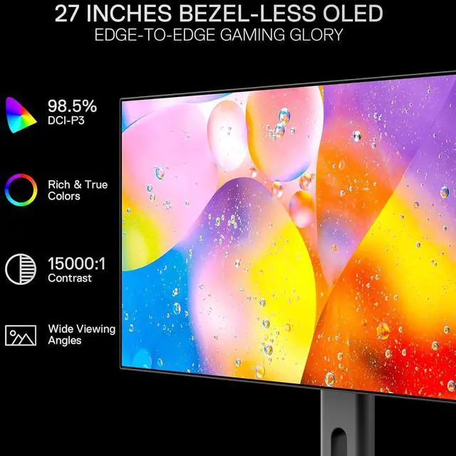 Alt view image 3 of 7 - Redragon 27" OLED Flat Gaming Monitor - QHD 2560x1440, 240Hz, 0.03ms GTG, AMD FreeSync Premium, 98.5% DCI-P3, HDR10, Tilt Adjustable