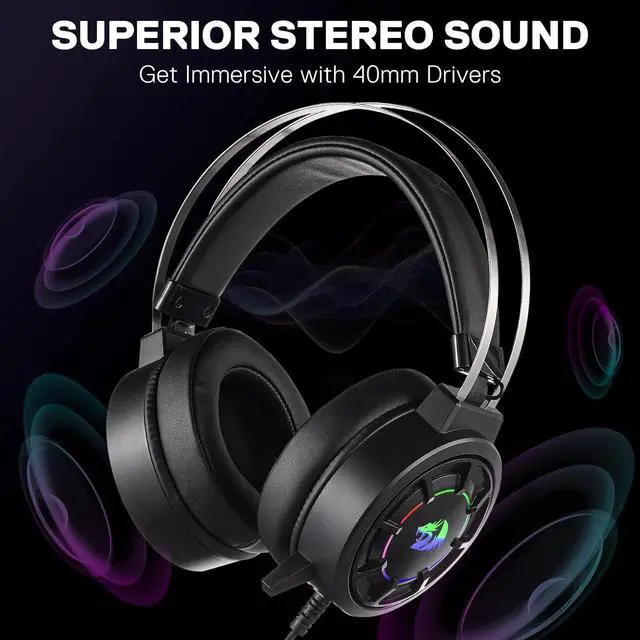 Alt view image 5 of 7 - Redragon H314 RGB Gaming Headset - Wired Computer Headset with 40mm Drivers, USB Connection, Lightweight Design, and Soft PU Leather Ear Cushions for Ultimate Comfort